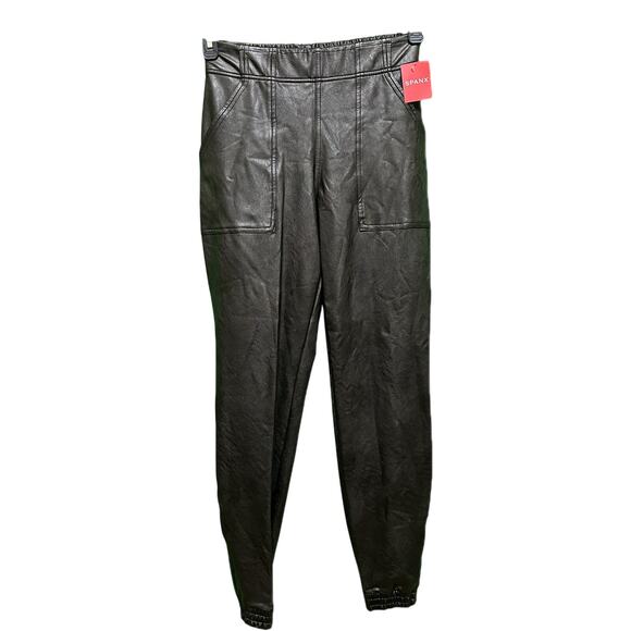 Spanx Leather Like Jogger Black Pants Sz Small NWT - Picture 1 of 9